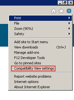 Screenshot of IE Compatibility View Settings